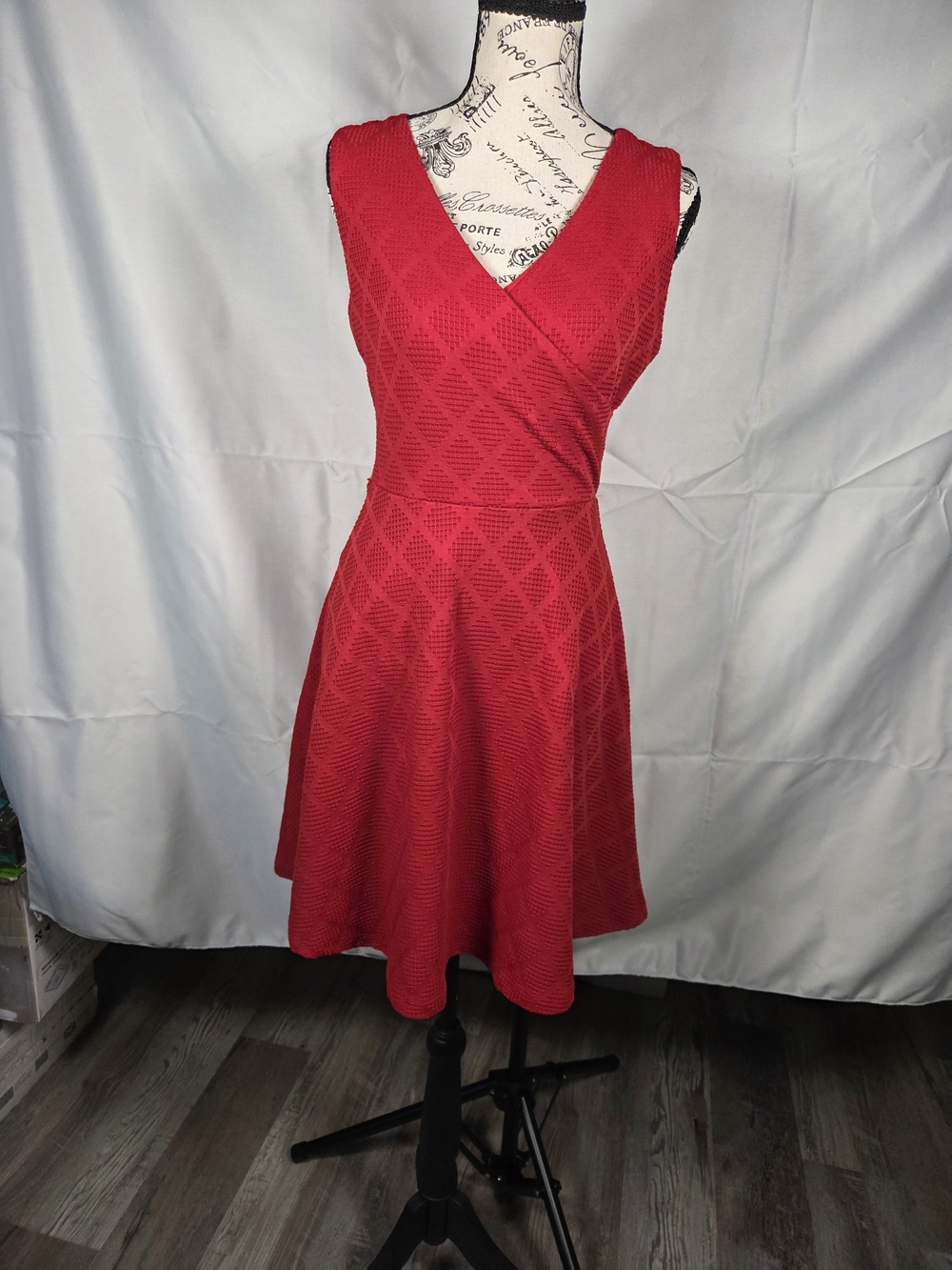 Le Lis Red Sleeveless V-Neck Fit & Flare Dress